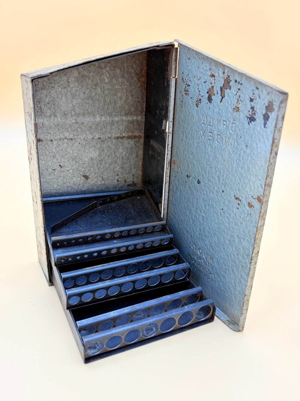 Vintage Huot Drill Index Metal Case 7x4 Folding Drill Bit Organizer USA